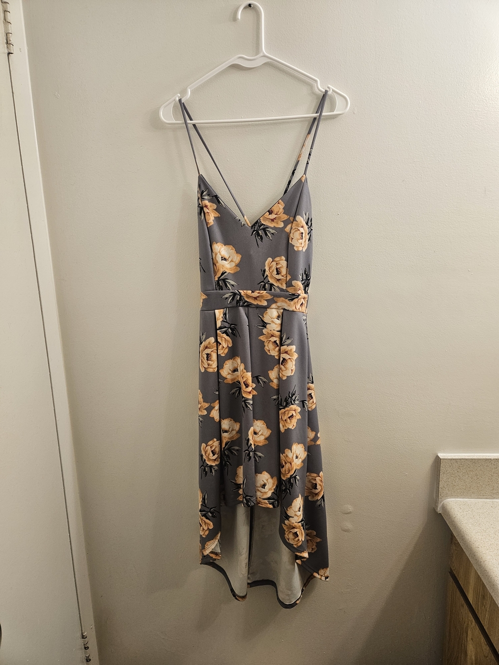 Charlotte Russe Gray Slip Dress with Peach Floral Print